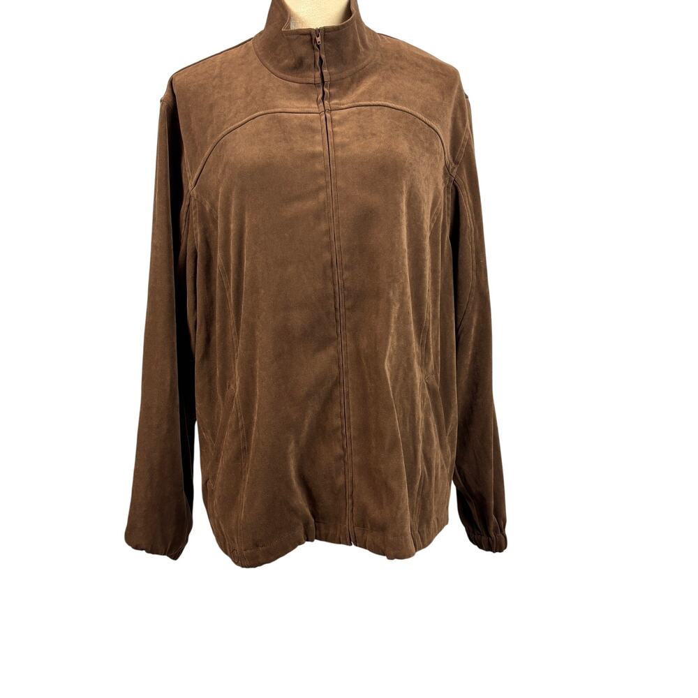 Orvis Brown Microsuede Zip Jacket w/ Pockets Stand Collar Outdoor Womens 20